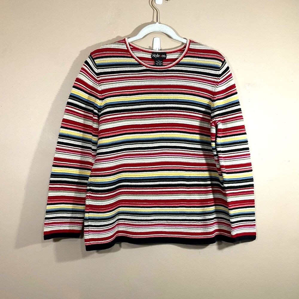 Vintage Style & Co Womens Rainbow Striped Sweater L Red White 90s Coastal Preppy